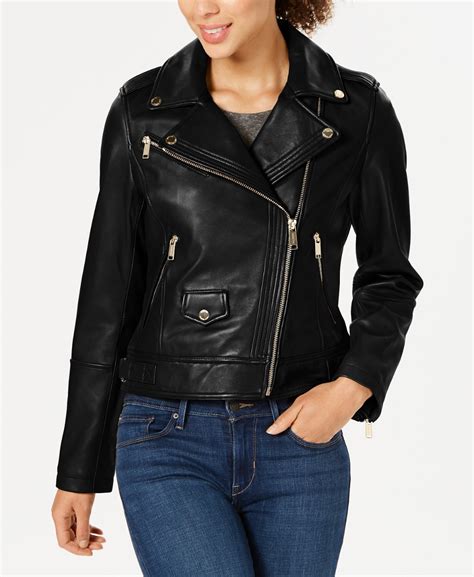 michael michael kors faux leather moto jacket|Michael Kors black moto jacket.